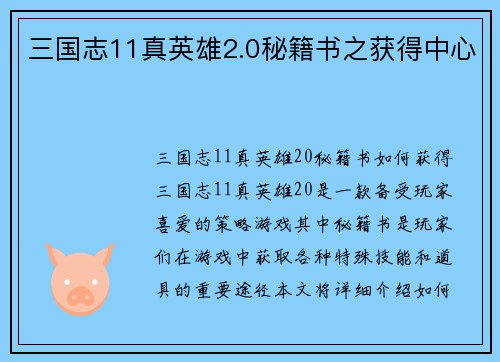 三国志11真英雄2.0秘籍书之获得中心